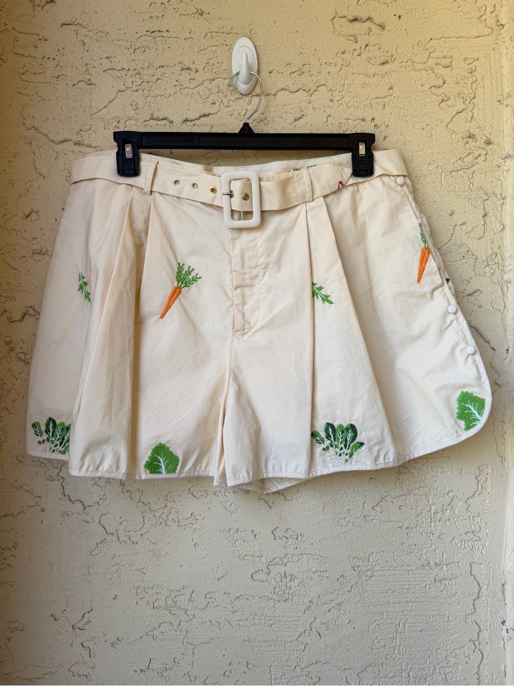 Ciebon Cream Berta Embroidered Veggie Belted Shorts Highwaist Casual XL NWT - Picture 3 of 11